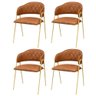 Conjunto 4 Cadeiras Veneza Couro Caramelo Metal Dourado - 10