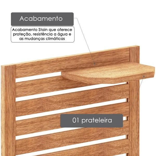 Painel Ripado de Decoração para Varanda com 1 Prateleira em Madeira Maciça - Acabamento Stain - 3