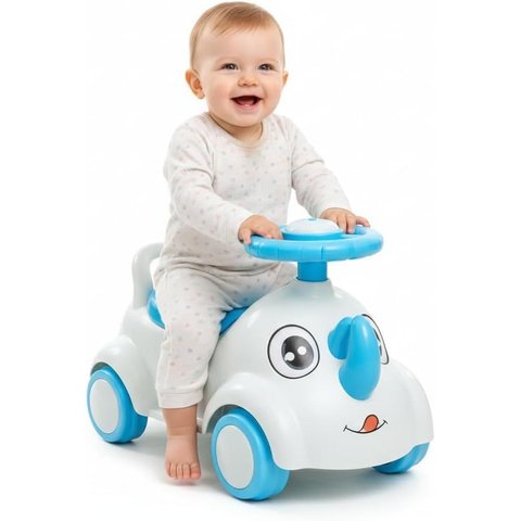 Andador Infantil Rinoceronte Azul Passeio Bebê 12 Meses Carrinho Empurrar Brinquedo Menino Didático