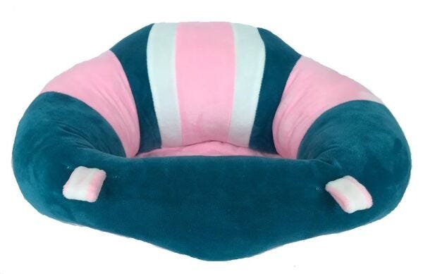 Sofá almofada senta bebê poltrona pelúcia rosa e verde baby