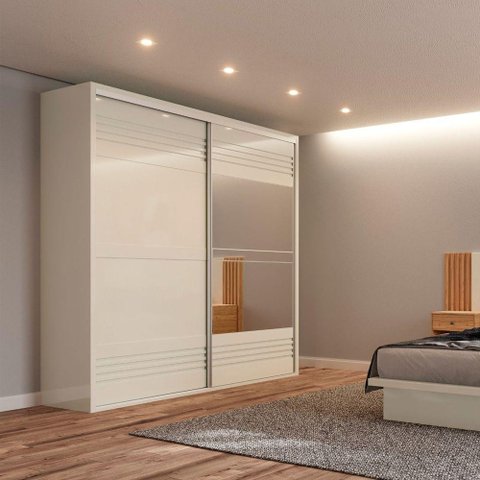 Guarda-roupa Grande com Espelho 222x238cm Off White Dalla Costa