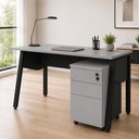 Ver imagem 1 de Mesa Escrivaninha 135cm x 60cm Tampo Chanfrado e Gaveteiro Móvel com 3 Gavetas F5 Office
