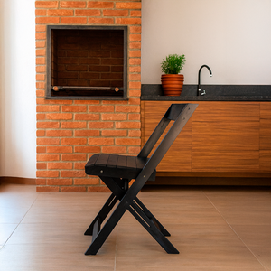 Cadeira de Bar Dobrável de Madeira Maciça Ismalu: Preto