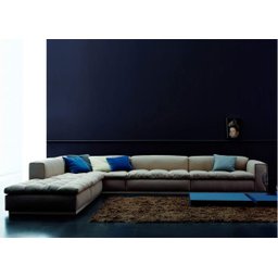 Sofá de 6 Lugares, Modular Revestimento em Sarja Creme, 3,00m X 3,50m - 1