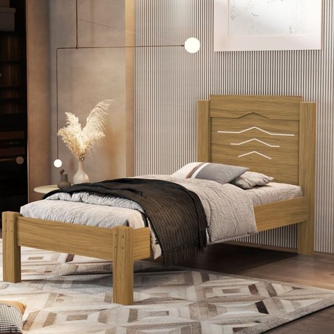 Cama Solteiro 100% MDF 195cm x 103cm x 94cm Sofia Bege/Nature/Off White
