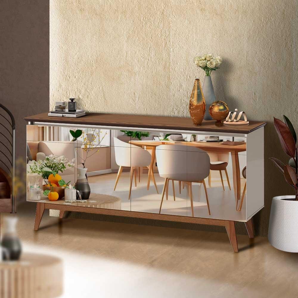 Buffet para Sala de Jantar 4 Portas com Espelho Off White Freijó Charm ...