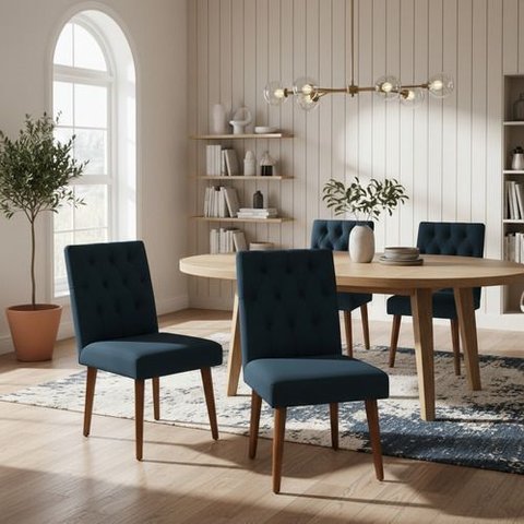 Kit 4 Cadeiras de Jantar Gabi Suede Azul Marinho Suede Azul-marinho