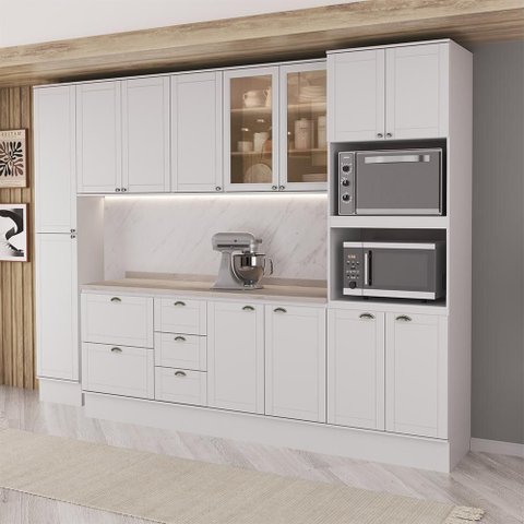 Armário de Cozinha Completa com Balcão Milla City Trio Carraro Branco