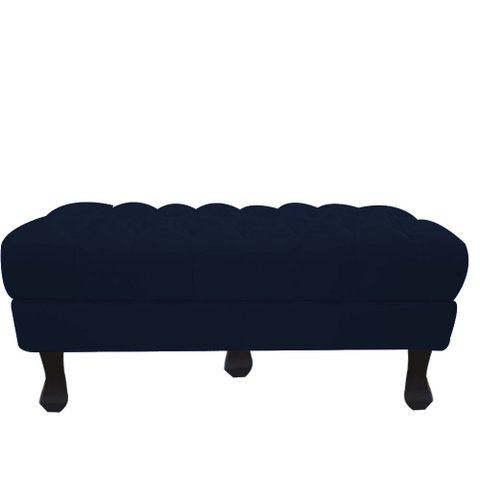 Recamier Luis Xv Capitonê Retrô 160cm Suede Azul Marinho Pés Madeira Mz Decor