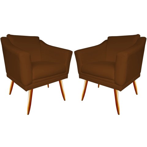 Kit 2 Poltronas Decorativa Agatha Suede Marrom Pés Madeira Mz Decor