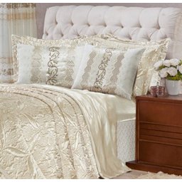 Kit Cobre Leito Realeza Re9casa Casal King 07 Peças - Cor Palha - 2