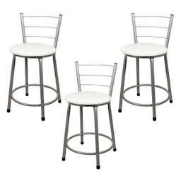 Banqueta Baixa para Cozinha 3un Epoxi Prata - Assento Branco - 1
