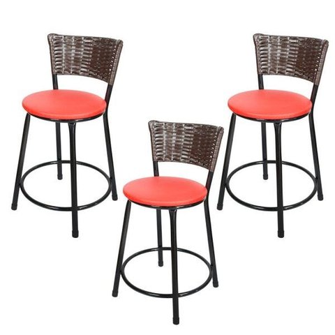 Kit 3 Banquetas Baixa Hawai Café - Assento Vermelho
