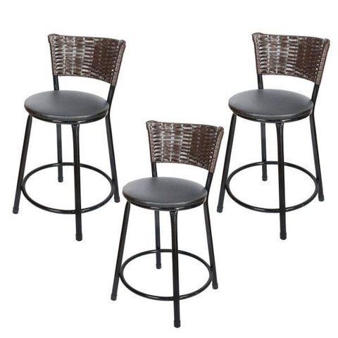 Kit 3 Banquetas Baixa Hawai Café - Assento Preto