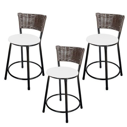 Kit 3 Banquetas Baixa Hawai Café - Assento Branco