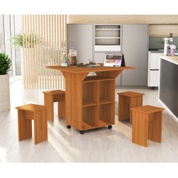 Mesa Dobravel Retangular 4 Banquetas Annie Moderna Basoto - 2