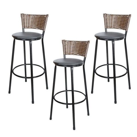 Kit 3 Banquetas Alta Ratan Hawai Cappuccino - Assento Preto