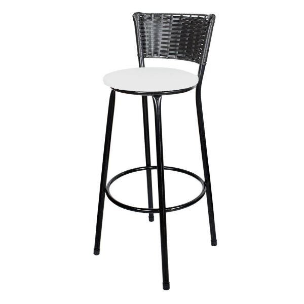 Banqueta Alta Ratan Hawai Preto - Assento Branco