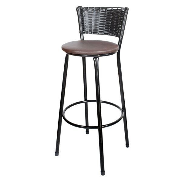 Banqueta Alta Ratan Hawai Preto - Assento Marrom