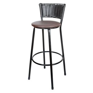 Banqueta Alta Ratan Hawai Preto - Assento Marrom