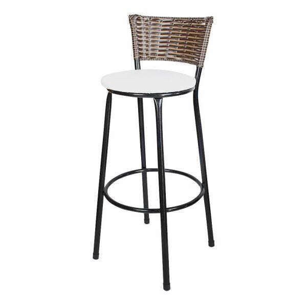 Banqueta Alta Ratan Hawai Cappuccino - Assento Branco