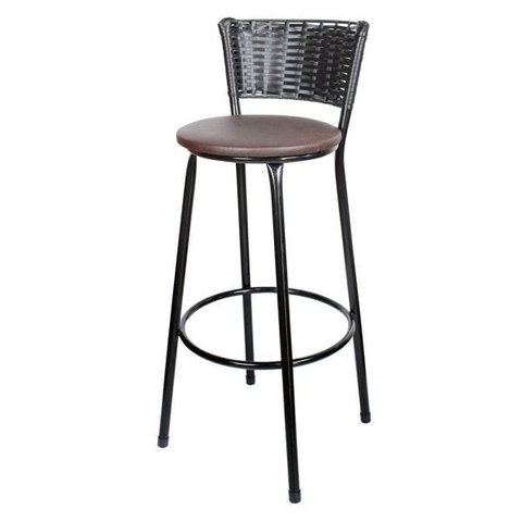 Kit 3 Unidades Banquetas Bistro Ratan Hawai Preto - Assento Marrom