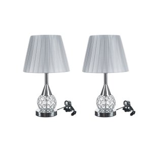 2 x Abajur Luminária Quarto Sala Decoração Cristal / ABJ996/2 - Prata