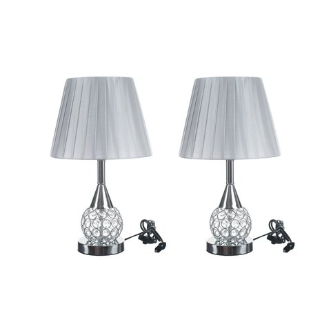 2 x Abajur Luminária Quarto Sala Decoração Cristal / ABJ996/2 - Prata