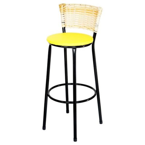 Banqueta Alta Ratan Hawai Palha - Assento Amarelo