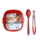 Ver imagem 1 de Kit 3 Peças Forro para Air Fryer Quadrada 21cm ,Pinça de 25cm e Colher de 27cm em Silicone Vermelho