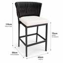 Ver imagem 4 de Kit 4 Banquetas Ilha Alta Corda Náutica e Alumínio Moderno Jardim Área Gourmet Varanda:Preta/Black