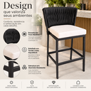 Ver imagem 2 de Kit 4 Banquetas Ilha Alta Corda Náutica e Alumínio Moderno Jardim Área Gourmet Varanda:Preta/Black