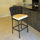 Ver imagem 7 de Kit 4 Banquetas Ilha Alta Corda Náutica e Alumínio Moderno Jardim Área Gourmet Varanda:Preta/Black