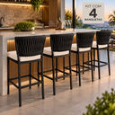 Ver imagem 1 de Kit 4 Banquetas Ilha Alta Corda Náutica e Alumínio Moderno Jardim Área Gourmet Varanda:Preta/Black