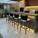 Ver imagem 3 de Kit 4 Banquetas Ilha Alta Corda Náutica e Alumínio Moderno Jardim Área Gourmet Varanda:Preta/Black