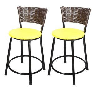 Kit 2 Banquetas Baixa Hawai Café - Assento Amarelo