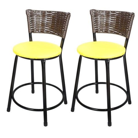 Kit 2 Banquetas Baixa Hawai Café - Assento Amarelo