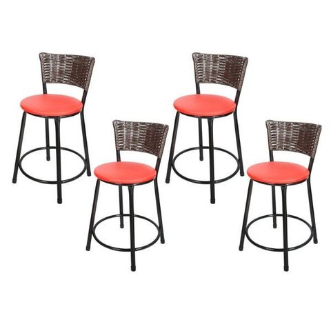 Kit 4 Banquetas Baixa Hawai Café - Assento Vermelho