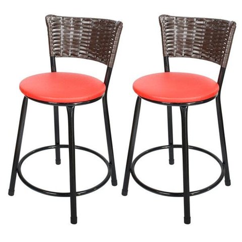 Kit 2 Banquetas Baixa Hawai Café - Assento Vermelho