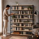 Ver imagem 3 de Estante Multiuso Organizador Livreiro Estilo Industrial 180x180 Preto Natural