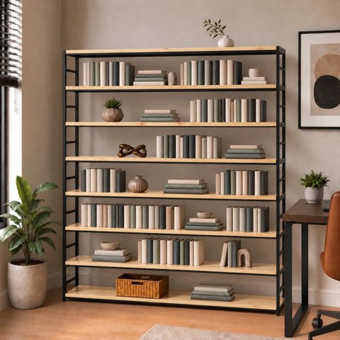 Estante Multiuso Organizador Livreiro Estilo Industrial 180x180 Preto Natural