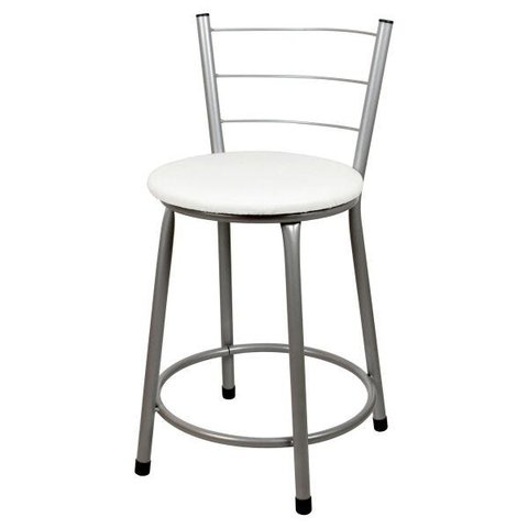Banqueta Baixa para Cozinha 2un Epoxi Prata - Assento Branco