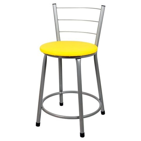 Kit 4 Banquetas Baixa para Cozinha Epoxi Prata - Assento Amarelo