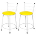 Ver imagem 1 de Kit 2 Banquetas Baixa Epoxi Branca - Assento Amarelo
