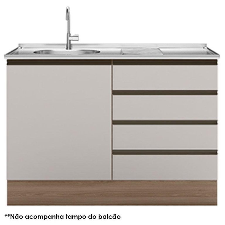 Balcão de Pia 4 Gavetas Etna Carvalho OAK Off White – Poliman