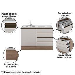 Balcão de Pia 4 Gavetas Etna Carvalho OAK Off White – Poliman - 5