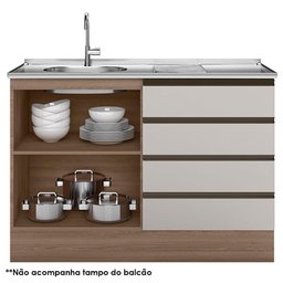Balcão de Pia 4 Gavetas Etna Carvalho OAK Off White – Poliman - 2