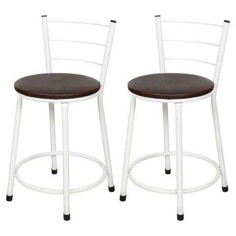 Kit 2 Banquetas Baixa Epoxi Branca - Assento Marrom