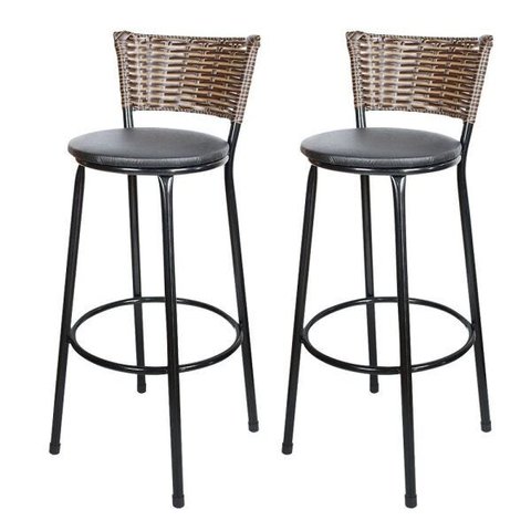 Kit 2 Banquetas Alta Ratan Hawai Cappuccino - Assento Preto