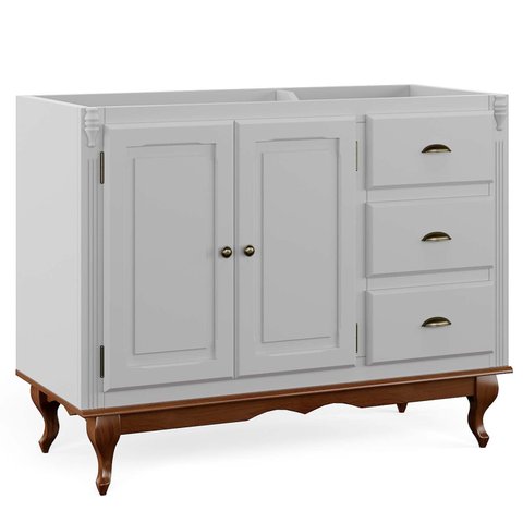 Balcão para Pia 2 Pta 3 Gav Hanover com Pés Luis Xv 93x120x53cm (a X L X P) - Branco-Imbuia